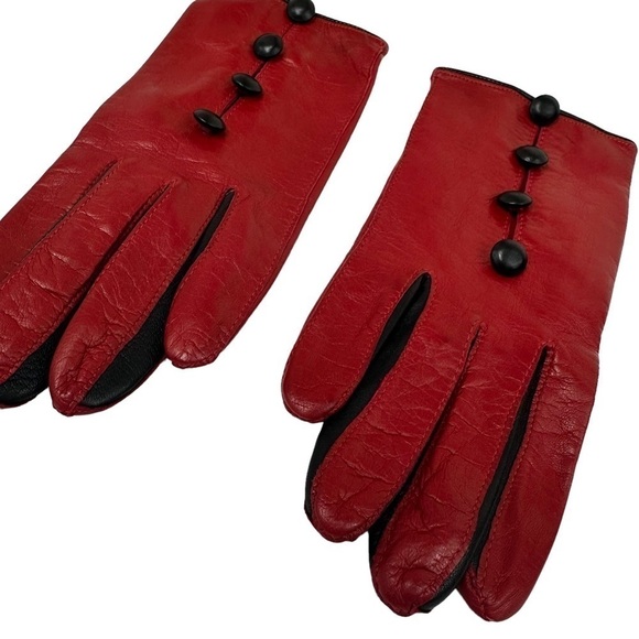 G. Marino Vintage Red Italian Leather Classic Gloves, size 6.5 - Picture 2 of 6